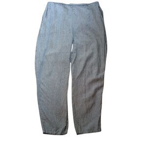Habitat Pants Womens L Gray Linen Elastic Waist Pull On Lagenlook Coastal 32x28